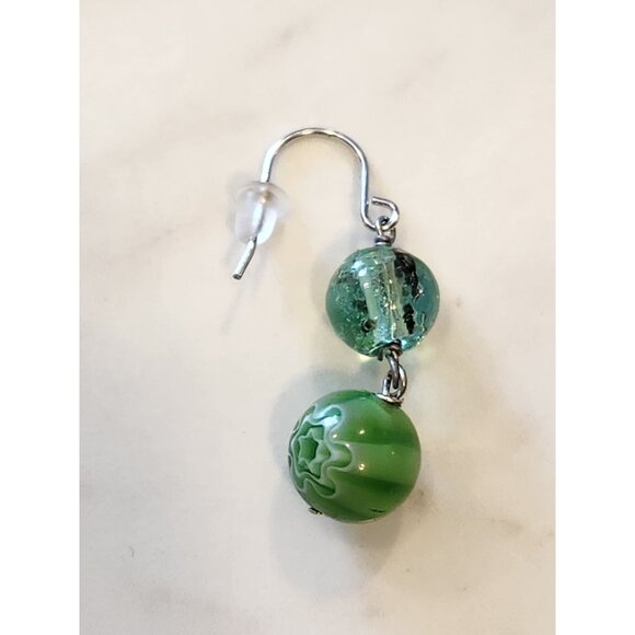 Sterling Silver Green Glass Bead Dangle Earrings - Picture 4 of 5